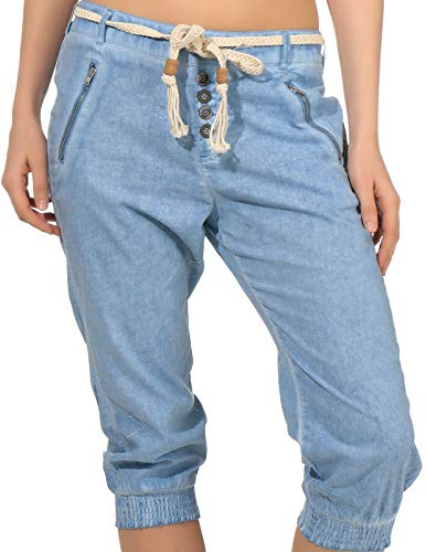 Sublevel Damen Dreiviertel Capri Shorts Hose LSL-328/334 Washed-Look inklusive Gürtel Dream Blue XL
