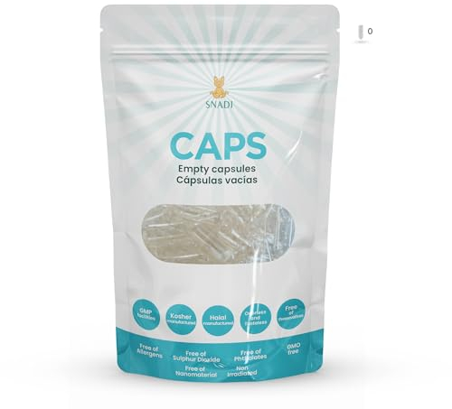 Snadi - 1000 Capsule di Gelatina Vuote | Misura 0 | Trasparenti | Qualità Farmaceutica | Imballaggio Biodegradabile | Ideali per Vitamine e Integratori | Inodore e Insapore