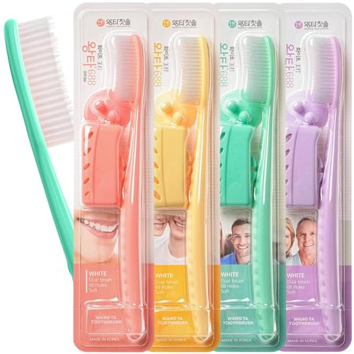 WANGTA Lot de 4 Brosses à Dents Larges - Tête Longue pour un Brossage Plus Confortable et Facile (Blanche)