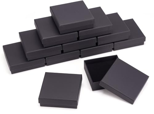 Craftdady 18 cajas de joyería Kraft negras con tapa cuadrada Caja de regalo de cartón con esponja para pulseras, colgantes de joyería, presentación de almacenamiento de joyería, 9,1 x 9,1 x 2,9 cm