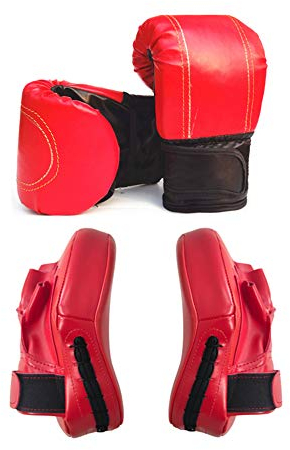 KUENG Pratze Boxhandschuhe Set Grappling Handschuhe Kinderboxhandschuhe Ab 6 Jahren Boxhandschuhe MäNner for Muay Thai Boxring red,Freesize