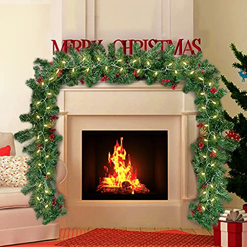 Boseago Ghirlanda Natalizia con Luci 270CM Ghirlanda Natalizia Scale Lunga Luce a LED,Ghirlande Artificiali Natale per Camino Scale Porte Albero Decorazione per Feste di Natale