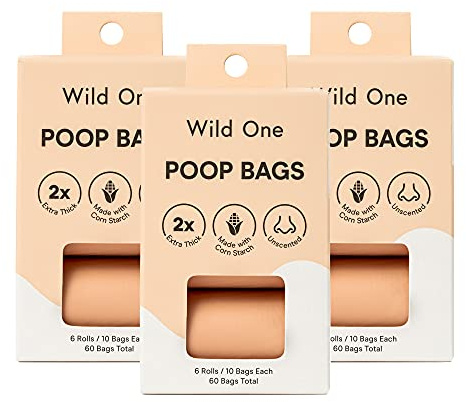 Wild One Dog Poop Bags, 180 Leak Proof Bags Made From Cornstarch, Eco-Friendly, Unscented, Blush Color