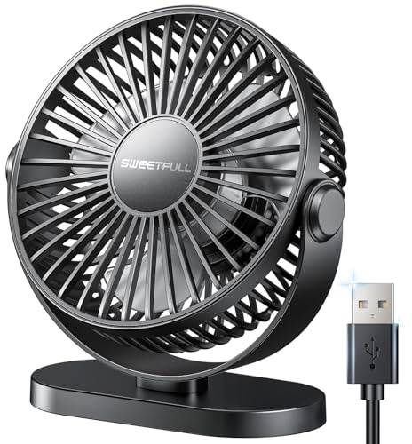 SWEETFULL USB Desk Fan Small Quiet - 3 Speeds Mini Personal Portable Fan 360° Rotation Adjustable, 5.5 Inch Office Table Cooling Gadgets on Desktop (Black)