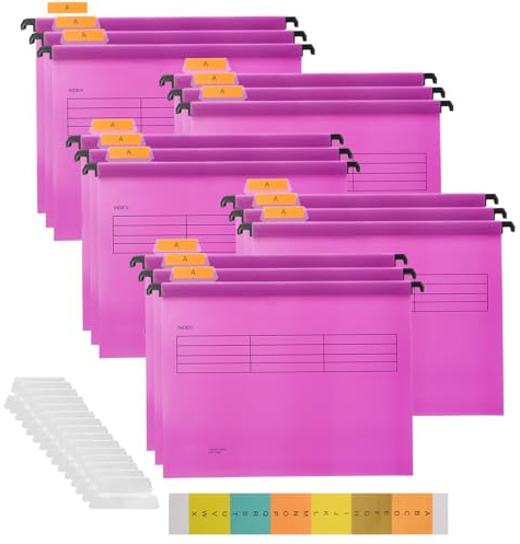 15 st PVC arkivskåp A4 upphängningsfiler med flikar och inlägg för kontor skola skrivbord arkivförvaring, filklassificering fil mapp (rosa)