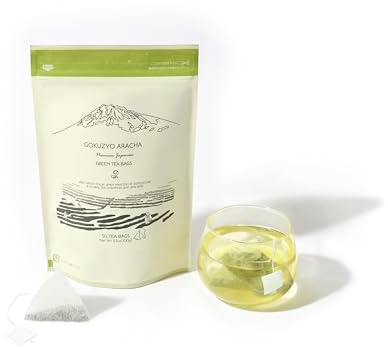 Japanese Green Tea Co Gokuzyo Aracha Japanese Green Tea – Highest-Grade Japanese Crude Tea – Deep Steamed Sencha – Intense Aroma and Taste – 50 Tea Pyramid Bags