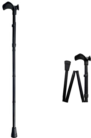 FabaCare Gehstock Handy anatomisch, faltbar, Gehstütze mit anatomischem Griff, höhenverstellbar, extra leicht, bis 100 kg, Schwarz Pulverbeschichtet, Rechts