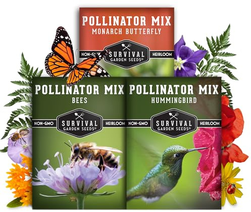 Heirloom Pollinator Flower Seeds 3 Pack for Planting - Attract Butterflies, Bees, Hummingbirds - Nectar & Pollen Rich Perennial & Annual Wildflowers for Pollinators - Survival Garden Seeds