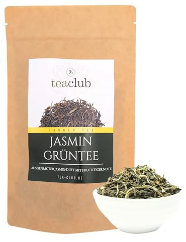 TeaClub Thé au Jasmin en Vrac 100g – Thé Vert au Vrai Jasmin | Thé vert naturellement parfumé aux vraies fleurs de jasmin, en vrac, arôme floral-fruité