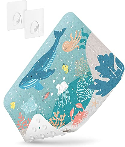 homerella® Tappeto doccia antiscivolo 53x53cm incl. 2 Ganci - Tappetino doccia sensibile alla pelle - Tappeto per doccia rettangolare - Tappetini antiscivolo per doccia bambini