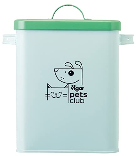 VIGAR - Contenedor para Pienso - Colección Pets Club - 23,5 x 16,5 x 26 cm - 5 l - Pequeño - Cubo de Hierro y Silicona - con Tapa Hermética - En Verde