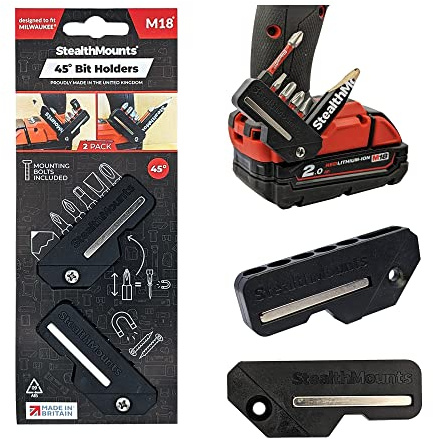 StealthMounts Negro 45° Porta Puntas para Milwaukee | Soportes de brocas Milwaukee | Soporte de brocas para impactos y taladros Milwaukee (paquete de 2)