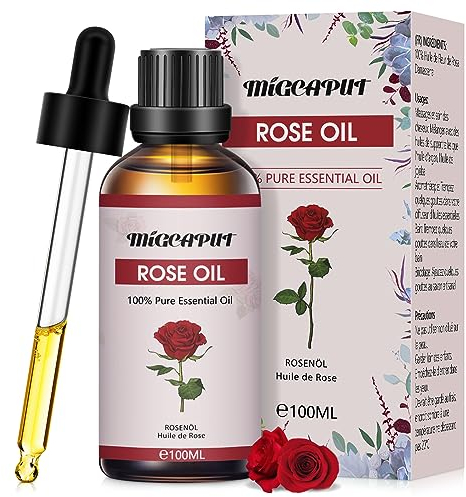 Migcaput Rosenöl Ätherisches Öl 100ml,100% Reine Natürliche Rose Oil für Gesichts und Hautpflege, Diffuser, Luftbefeuchter, Aromatherapie, Massage, Entspannung, Seifenherstellung