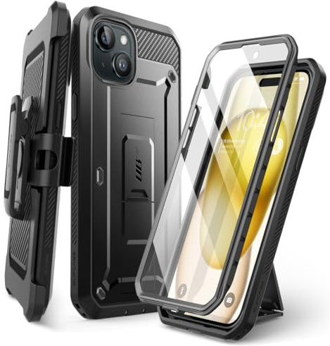 SUPCASE for iPhone 15 Case with Screen Protector, [Unicorn Beetle Pro] [Built-in Stand & Belt-Clip] [Military-Grade Protection] 360 Full Body Heavy Duty Rugged Phone Case for iPhone 15 (2023), Black