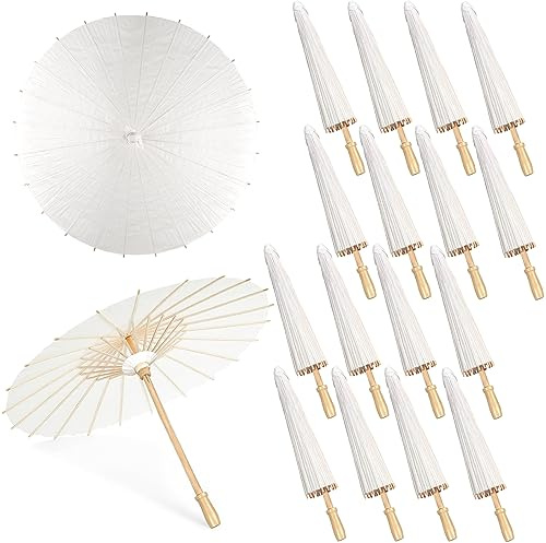 MOTOTO 16 Pieces 33 Inches White Paper Umbrellas Parasol Chinese Japanese Oiled Paper Umbrellas Decorative DIY Painting Parasol for Wedding Bridal Party Decor