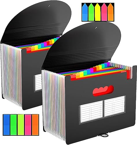 2 Pezzi Cartella Portadocumenti Espandibile A4, Cartella Porta Documenti A4 Portatile Fisarmonica Organizzatore Documenti Espandibile 13 Tasche con Coperchio per Casa Scuola Ufficio Viaggio