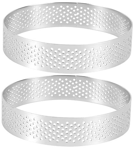 BESTonZON Ring 2 Stück Fondantform Gummiringe Obstschneider Werkzeuge Poröse Torte Französische Tortenringe Quiche-Backring Edelstahl Edelstahlring Messer Silberne Sandwich-Kekse