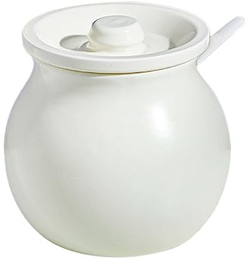 Azucarero,Contenedores de especias,Azucarero de cerámica de color sólido con tapa, Azucarero de porcelana con cuchara, Salero pequeño, Tarro de almacenamiento, for cafetería, restaurante-Blanco-1200ml