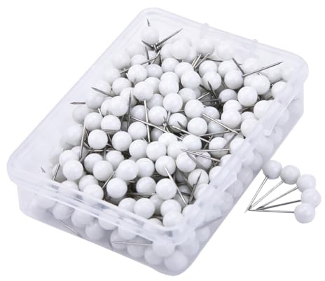 JIHUOO Reißzwecken mit rundem Kopf, 5 mm, kleine Größe, für Karten, dekorative Bastelarbeiten, Pinnnadeln, Pinnnadeln, Korktafel, Fotoaufhängung, Weiß, 300 Stück