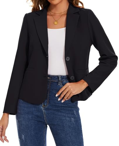 Womens Casual Blazer Suit 2 Button Blazers Suit Notch Lapel Jacket ,Black S