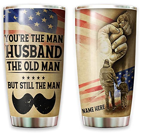 Thermal Coffee Cup 590ml Insulated Travel Mug with Straw and Lid Skinny Tumbler for Dad Mom Christmas Custom Name Husband Tumbler You're The Man The Old Man But Still The Man
