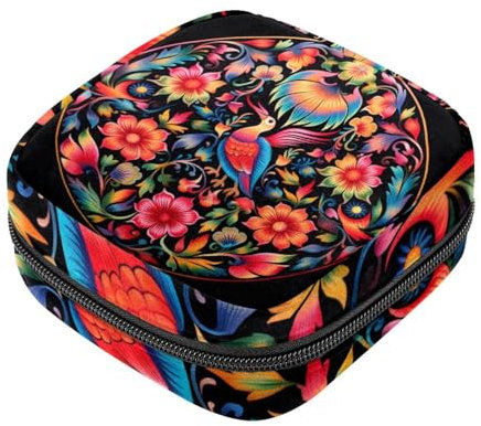 Borsa mestruale,Sacchetto di immagazzinaggio del tovagliolo sanitario,Uccelli e fiori colorati,Porta tamponi per borsa