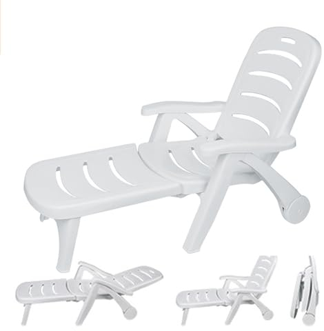 Generic Bain De Soleil Pliable Plastique, Matériau PP, Porteur Stable, avec Roues, Respirant, Transat Pliable Adulte, pour La Piscine Ou Terrasse Extérieure (Color : White, Size : A)