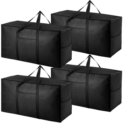 Paquete de 4 bolsas de almacenamiento extragrandes de 120L con tapa, bolsas de mudanza resistentes con cremalleras, bolsa de transporte para viajes, edredones, ropa, hogar, debajo de la cama