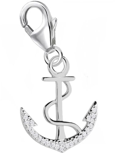 Goldene Hufeisen Anker Charm Anhänger, 925 Sterling-Silber, Maritim Ankermotiv, Zirkonia Kristallsteine, für Charm-Armbänder, Bettelarmbänder