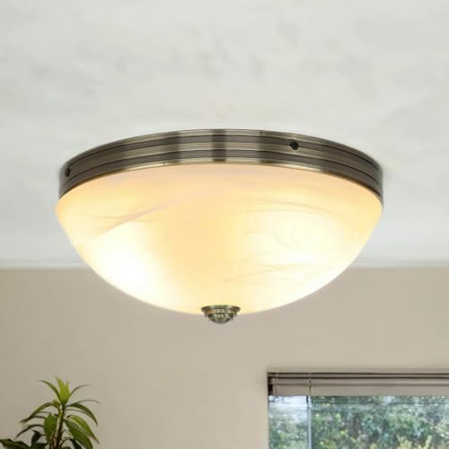 Deckenlampe Glas Metall rund Ø 31 cm Jugendstil für 2x E27 in Alabaster Weiß Bronze Deckenleuchte Wohnzimmer Esstisch Küche