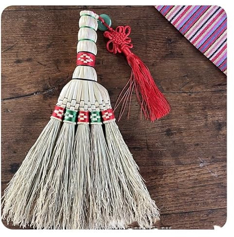 Hrlace Mini Rice Straw Broom Small Natural Broom with Nylon Thread Woven Hand Brush Broom Brush Sweeping Brush for Sweeping Dirt Dust 100% Handmade, 1 Piece Section 4, 26 cm