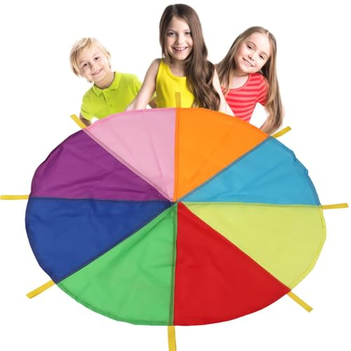 Regenbogen Schwungtuch Kinder, Kinder Spielen Fallschirmspielzeug, Großer Regenbogen-Fallschirm, Regenbogen-Fallschirm-Gymnastikkurs Im Freien, Verbessern Sie Die Kraft Des Oberkörpers Mit Griffen