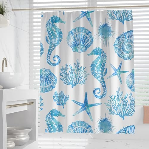 XUEDNGM Vorhang für Badewanne Badewannenvorhang 80 x 170 cm Schimmelresistent, Waschbar,Beschwerter Saum, mit Haken Wasserabweisend Badewanne Vorhang Waschbarer Duschvorhang, Ozean