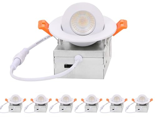 ZYC Gimbal LED Recessed Lighting - 3 Inch 5CCT 7W 360° Rotation Adjustable Eyeball Light,LED Swivel Spotlight,Directional Sloped Ceiling Light,Dimmable Canless Wafer Downlight Pack of 6 White.