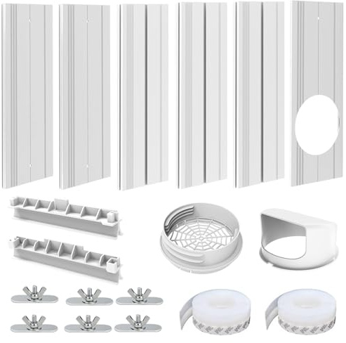Kit de aire acondicionado para puerta corredera, kit de ventilación portátil para manguera de escape de 5 pulgadas/5.9 pulgadas, kit de sellado de ventilación de CA sin costuras con 6 placas mejoradas