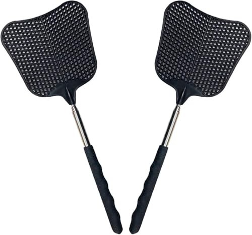 Tapette À Mouche Solide Télescopiques, Jeu De Tapettes Extensibles, Résistantes Et Durables. Lot De 2 Tapettes À Mouche avec Manche en Acier Inoxydable pour Intérieur/Extérieur (Pack De 2).