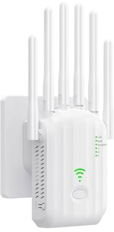 Ripetitore WiFi Potente per Casa,Amplificatore Wifi,6 Antenna,2 Porte LAN,Estensore Wi-Fi per Casa e Ufficio,amplificatore segnale wifi,WiFi Extender,Coverage up to 1200 m²,Plug and Play (U20)