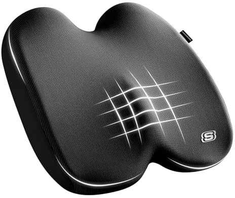 Skechers Seat Cushion, Ergonomic Memory Foam Cushion for Long Sitting Hours on Office & Home Chair, Car Seat Cushion for Sciatica, Coccyx Cushion,Black