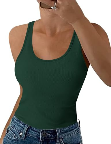 Aottori Chaleco Mujer Algodón Verano Verde Oscuro M