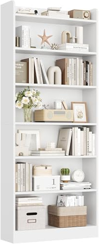 Yaheetech 7 Niveles Estantería de Madera para Libros,60x24x183 cm,con Estantes Ajustables para Salón, Dormitorio y Oficina, Blanco