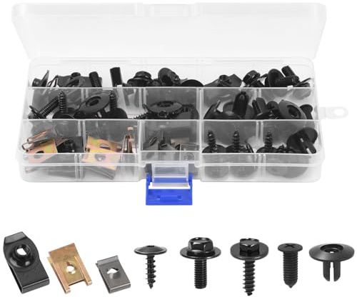 Adiwo 64 PCS Screws and Nut Clip Kit, Car Body Fender Screws and Bumper Guard Plate Fixing Bolts, Metal U-type Fastener Clip with Hex Head Self Tapping Screw, for Car Wheel Arch Cover Undertray