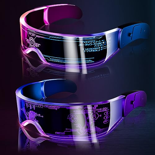 Tanganan 2pcs LED Visor Glasses, LED Light Up Glasses Neon Luminous Glasses 7 Color 5 Modes Cool LED Glasses for Adult