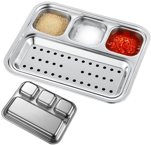Separador de bandeja para salsas, bandejas divididas para salsas de condimento y salsa de salsa – Bandeja para aderezo de 4 compartimentos para acampar aperitivo Sushi Snacks