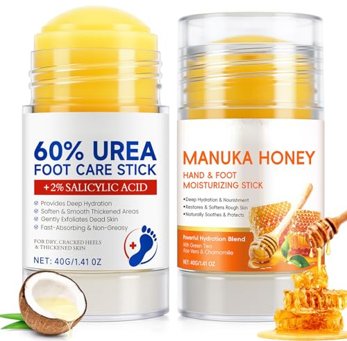 Crème à 60 % d'urée et crayon de soin des pieds au miel de Manuka - Nourrissant et hydratant en profondeur, améliore les pieds secs - Avec 2 % d'acide salicylique