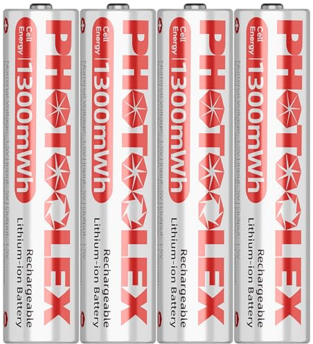 PHOTOOLEX Batteria AAA 1300 mWh 4 pezzi – batterie al litio ricaricabili AAA batterie ricaricabili, 1,5 V, tensione di uscita costante, 3 batterie agli ioni di litio, 1600 cicli AAA