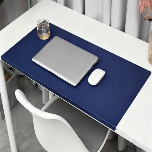 Große Schreibtischunterlage mit Kantenschutz, rutschfeste Kanten, gesperrtes PU-Leder-Mauspad, Tischunterlage für Zuhause, Büro, Schreiben, Arbeit, Spiele, Tippen (Blau, 90 x 45 cm)