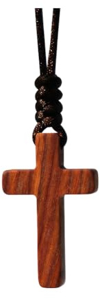 Natürliches Holzkreuz Holz Rotes Sandalholz Kreuz Anhänger Halskette für Männer Frauen Christliche Taufe Weihnachten Ostern Gebet Glaube Bestätigung Geburtstag Geschenk Auto Rückblick Spiegel Hängende