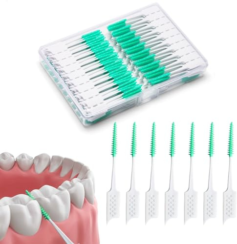 ACSKD 200 Pieces Interdental Brushes,Braces Brush with Silicone Head,Dental Tooth Flossing Toothpick Cleaners Tooth Tool (200PCS Green)