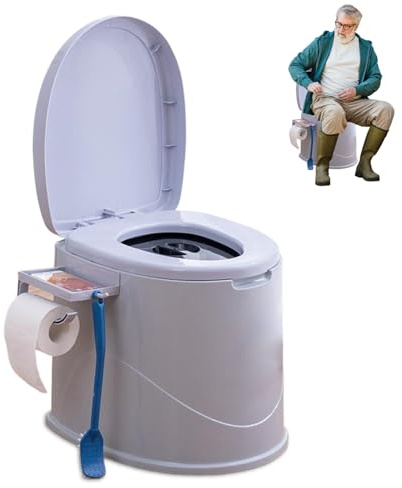 Hotainoys Toilette Portatile per Adulti, Toilette Portatile Sigillata con Secchio Interno Rimovibile, Vasino Antiscivolo con Portarotolo Rimovibile per Viaggi, Barca e Viaggi Vasino