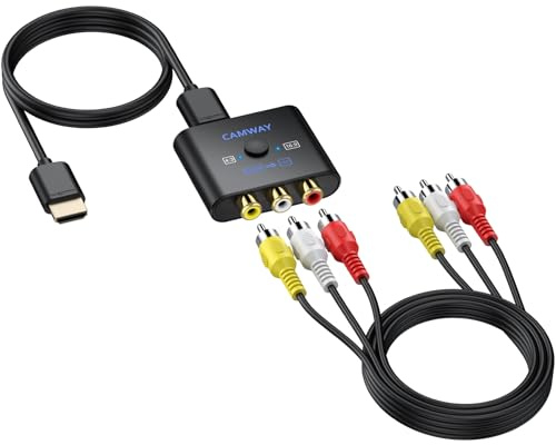 CAMWAY RCA to HDMI Converter, AV to HDMI Video Adapter, CVBS Composite to HDMI 1080P/720P with 4:3/16:9 Switch for Wii PS1 PS2 N64 DVD VHS VCR, Plug and Play, HDMI & AV Cables Included